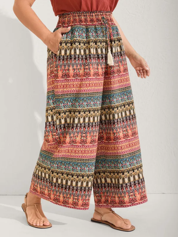 Boho Stripes Wide-Leg Shirred Pants sold by Bloomchic