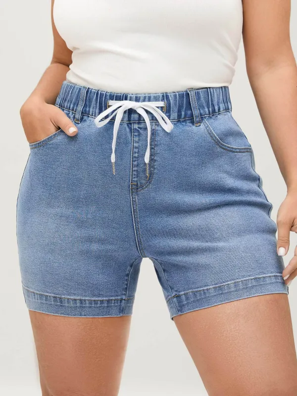 Pull-On Stretch Drawstring Waist Denim Shorts sold by Bloomchic