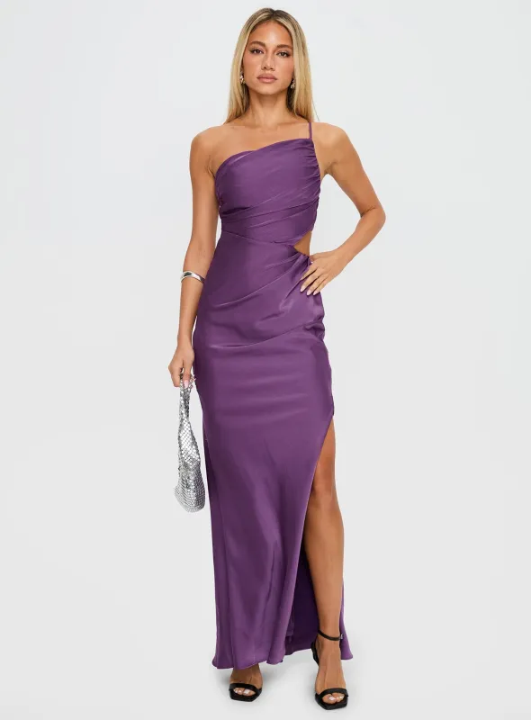 Leading Role One Shoulder Maxi Dress Purple sold by Princess Polly