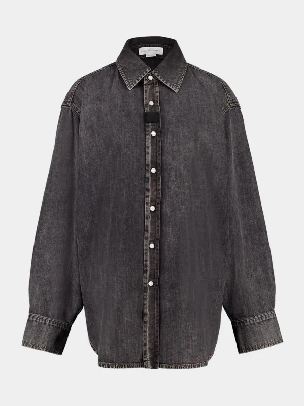 Black Denim Washed Button Up Shirt sold by Fashion Clinic