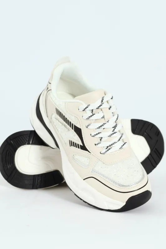 Chunky Glitter Sneaker - White sold by Edgars