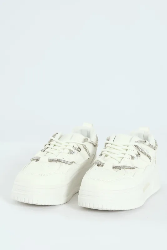 Diamante Band Chunky Sneaker - White sold by Edgars