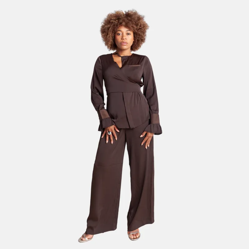 Long Sleeve Wrap Top - Brown sold by Folklore Shop