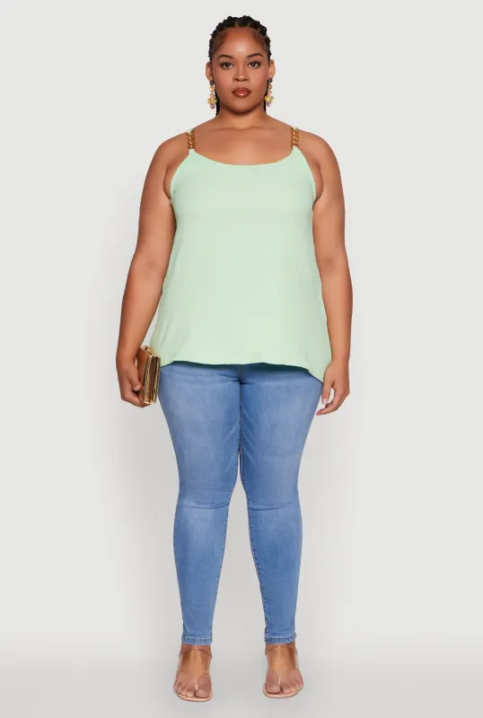Plus Size Crepe Knit Cami with Chain Strap and Scoop Neck sold by Rainbow
