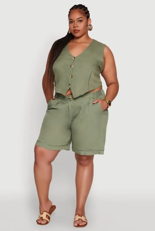 Plus Size Trendy Crochet Detail High Waisted Shorts sold by Rainbow
