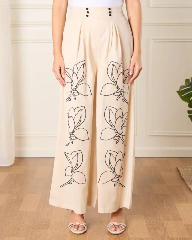 Women Cream Embellished Trousers sold by Redtag