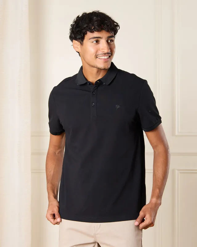 Men Black Plain Polo Shirt sold by Redtag