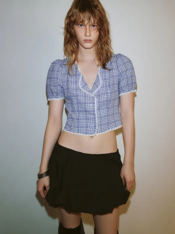 Cropped Plaid Blouses sold by Urban Revivo