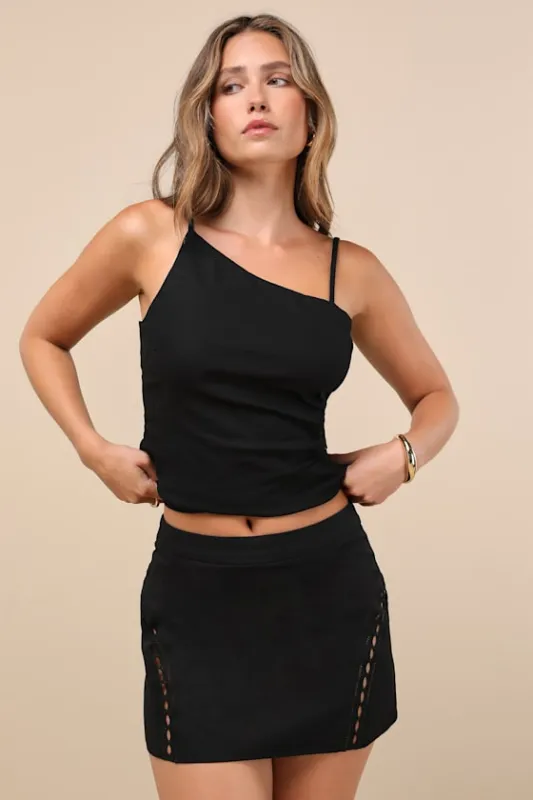 Mahsa Black Crochet Embroidered High-Rise Mini Skirt sold by Lulus