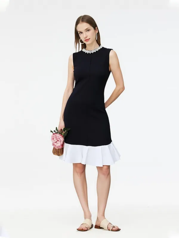 Tencel Blend Beaded Neck Women Sleeveless Knit Mini Dress sold by Goelia
