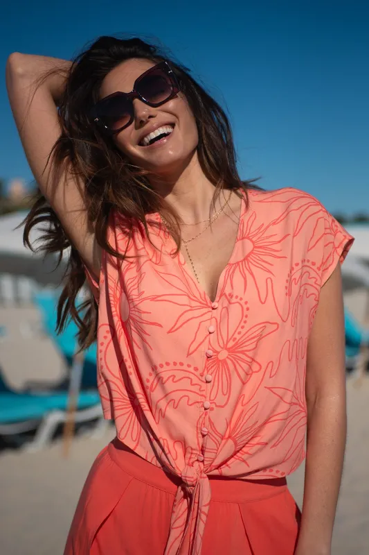Printed Tie-Hem Button-Front Blouse-Rio sold by Tribal