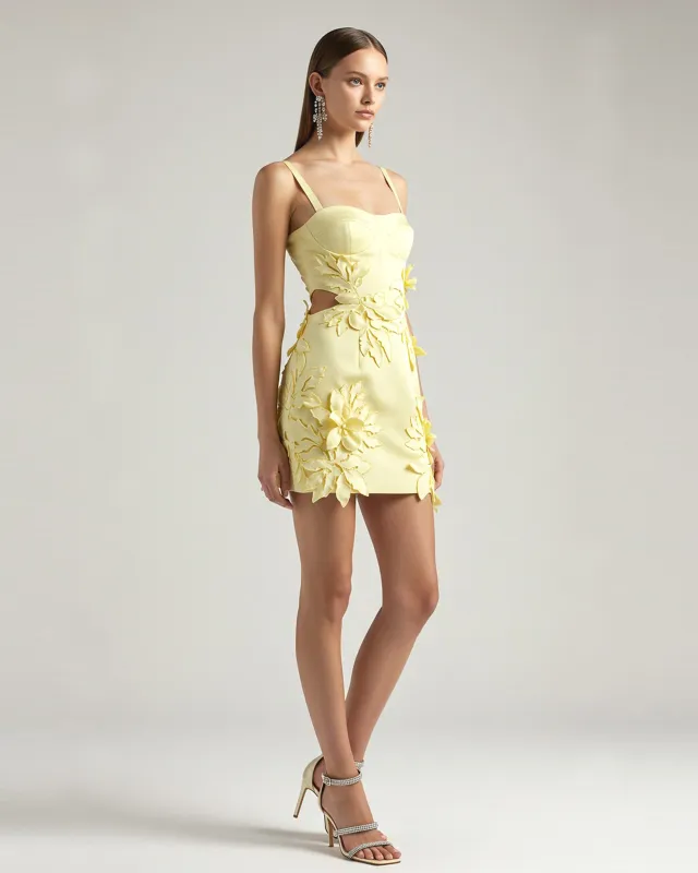 Mini Dress with Floral Appliqués - Yellow sold by JW PEI