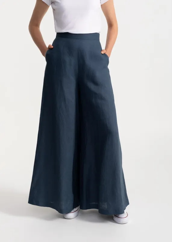 Women's Palazzo Linen Pants Nocturne Blue sold by Ivalo.com