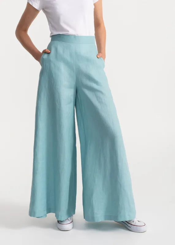 Women's Palazzo Linen Pants Aqua sold by Ivalo.com
