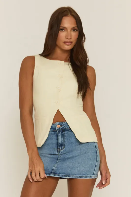 Cream Slash Neck Woven Waistcoat - Maryam sold by Rebellious Fashion