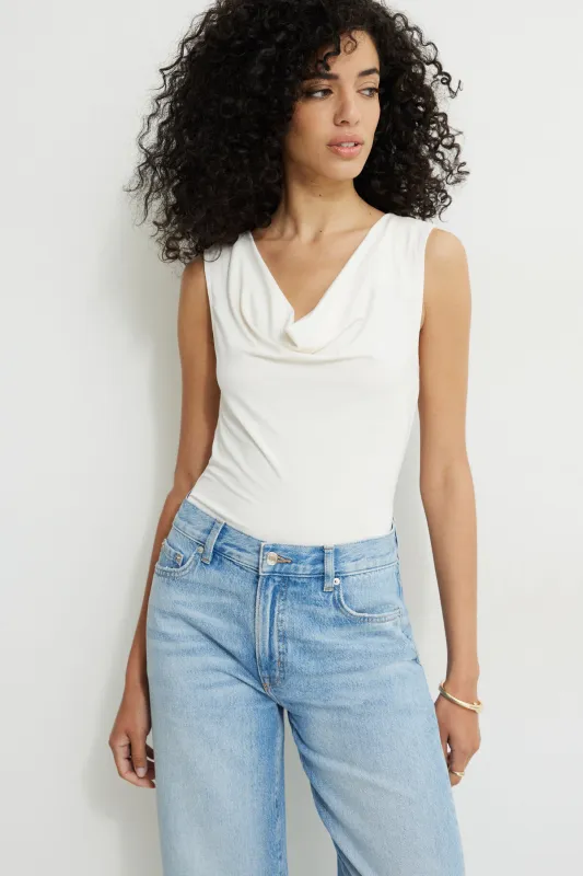 Draped Cowl Neck Jersey Tank Top sold by Dynamite