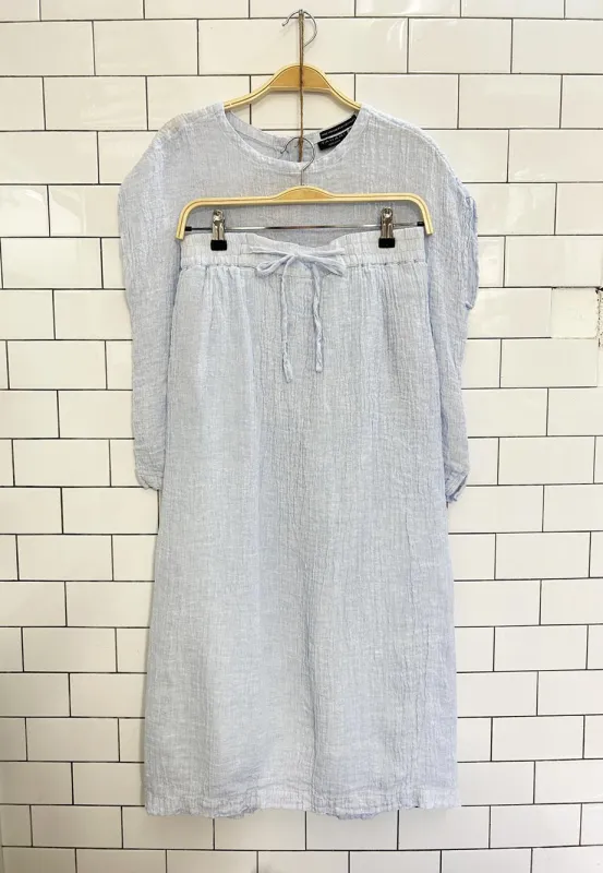 x2 tahari 100% textured linen top + midi skirt set sold by Good Market Thrift Store