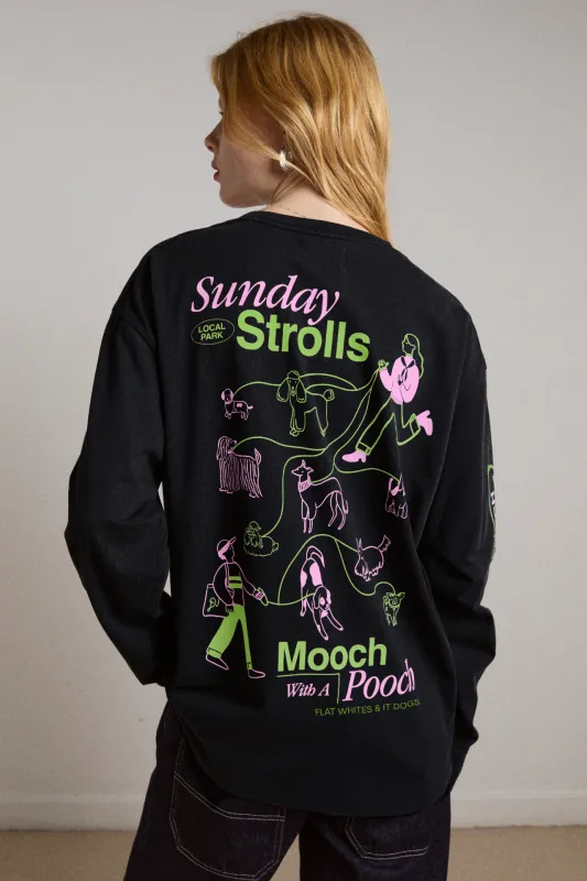 sunday strolls long sleeve tee - black sold by Damson Madder