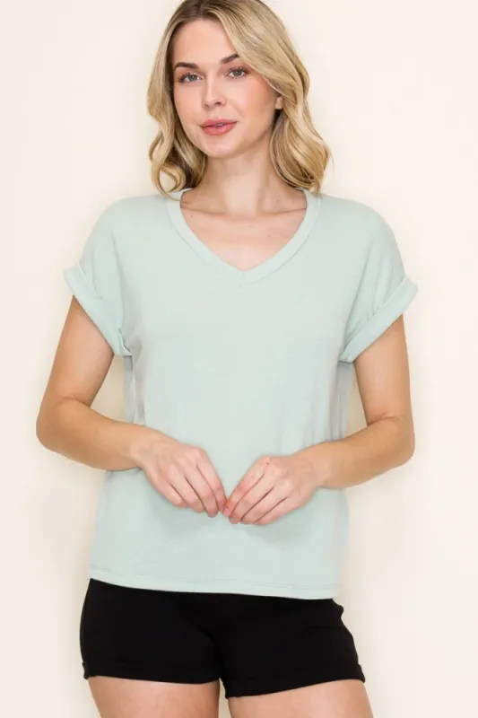 Light Olive Terry Short Sleeve Top sold by Pinkblush