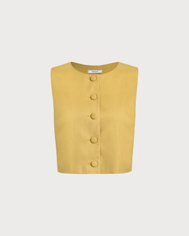 Yellow Round Neck Button Vest sold by rihoas