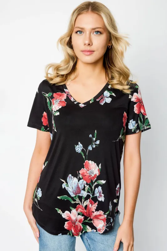 Floral V-Neck Short Sleeve Tee sold by Eclipse