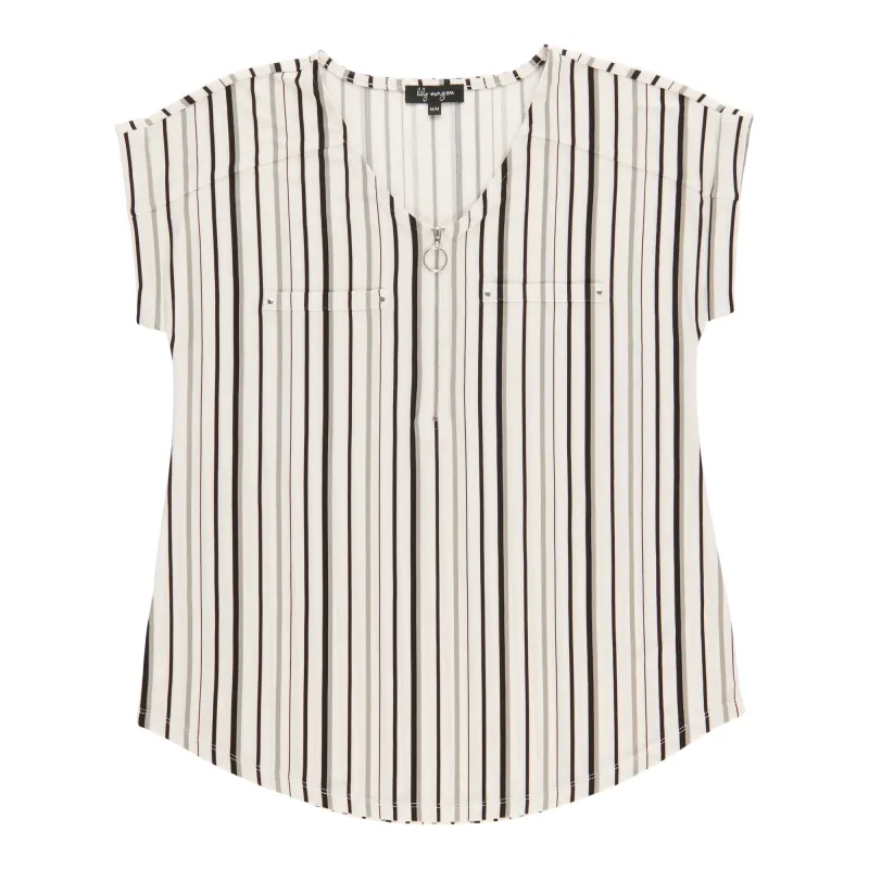 lily morgan Women's V-Neck Zipper Front Top sold by Giant Tiger