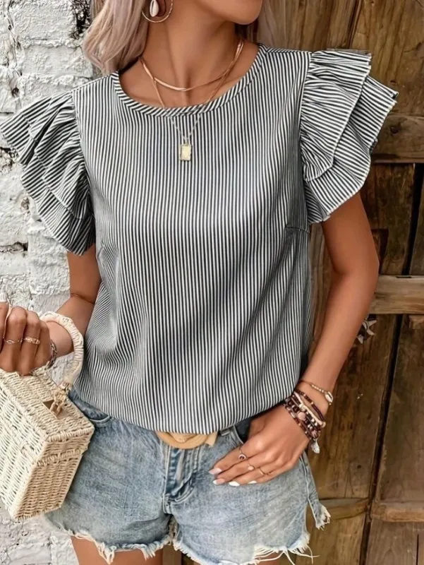 Striped ruffle sleeve blouse sold by Charming Charlie