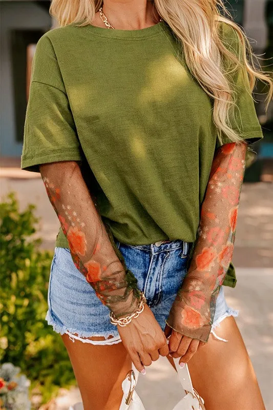 Faux Two Piece Floral Long Sleeve Patchwork Tee sold by Charming Charlie