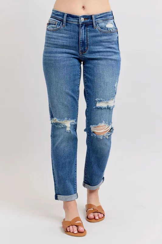 Judy Blue Full Size Mr Vintage Wash Boyfriend Fit W/ Destroy Jeans Plue Size sold by Charming Charlie