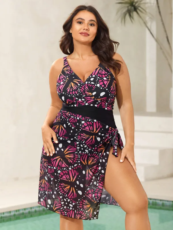Two-Piece Butterfly Pattern Sarong Swimsuit sold by Bloomchic