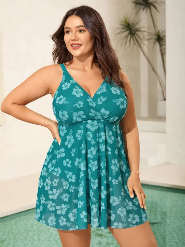 Floral Mesh Surplice Swim Dress sold by Bloomchic