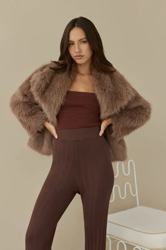 Snowflakes Falling Faux Fur Coat Brown sold by Fortunate One