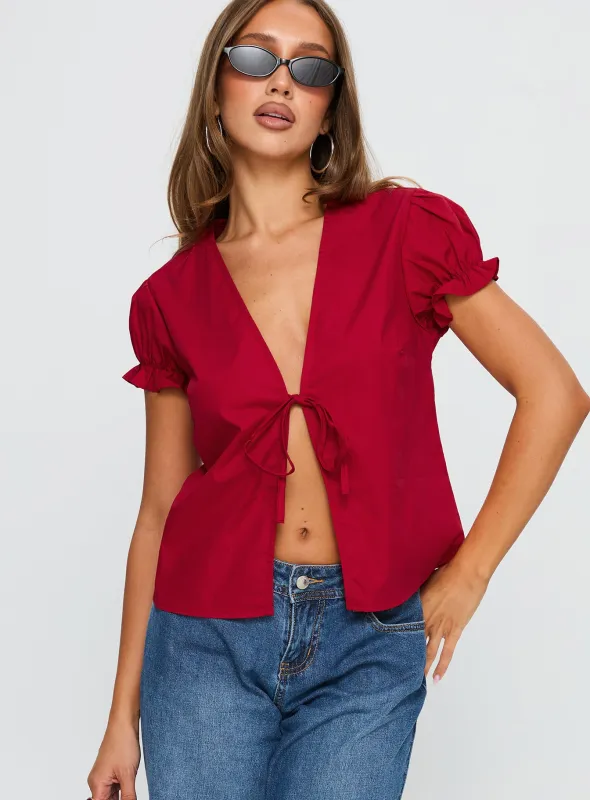 Starstruck Tie Up Top Red sold by Princess Polly
