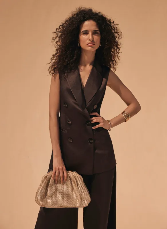 Brown Satin Wrap Longline Waistcoat sold by Mint Velvet