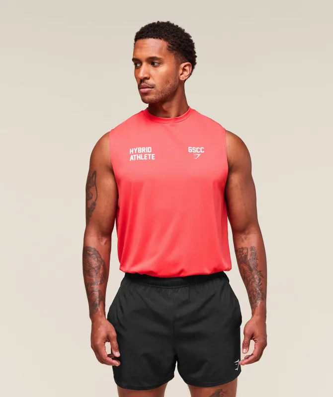 Gymshark Hybrid Athlete Cut Off Tank - Coral Red sold by Gymshark