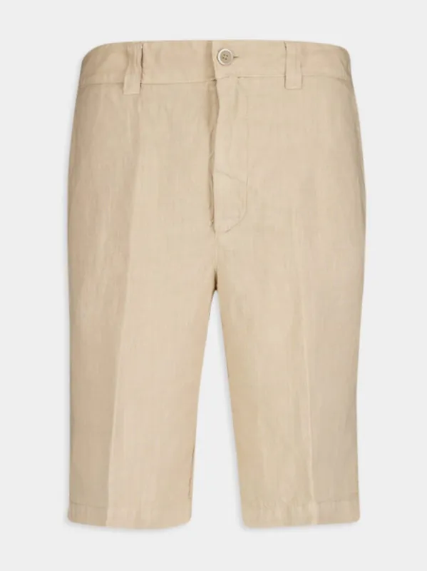 Beige Linen Bermuda Shorts sold by Fashion Clinic