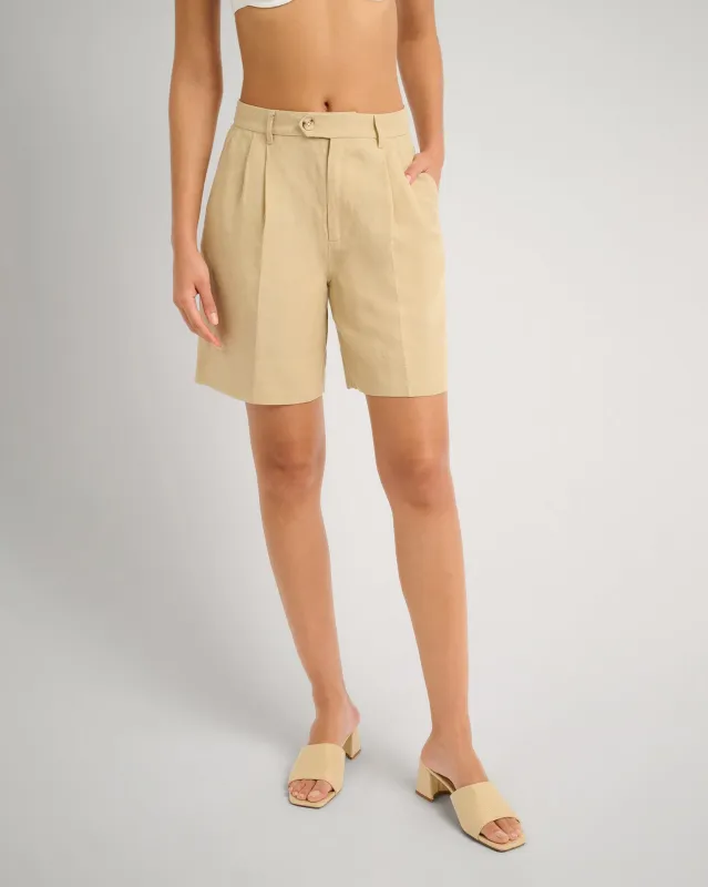 Air Linen Pleated Bermuda Short sold by Onia