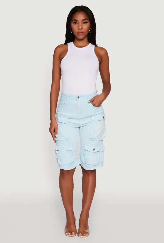 Daisy Trendy Mineral Wash High Waisted Denim Cargo Shorts sold by Rainbow