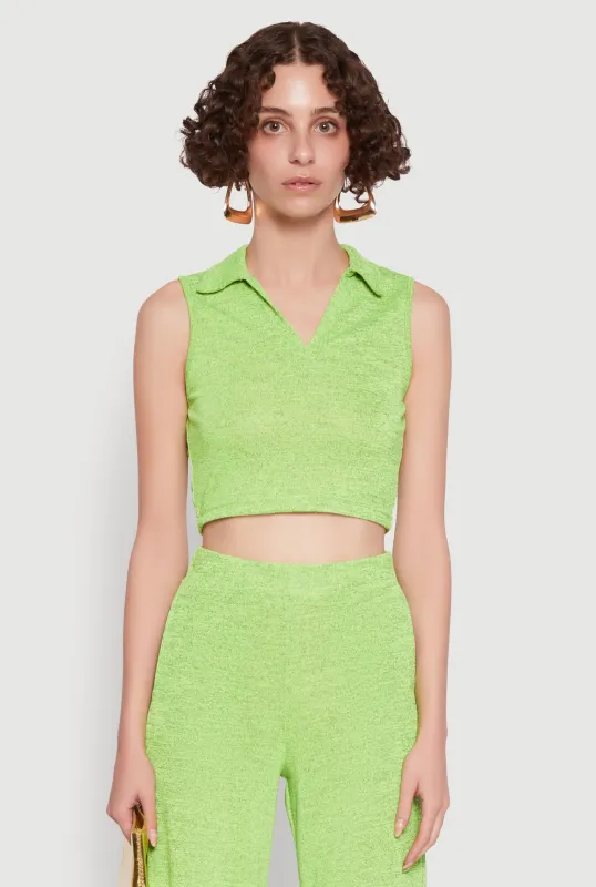 Daisy Sleeveless Collared Crop Top sold by Rainbow