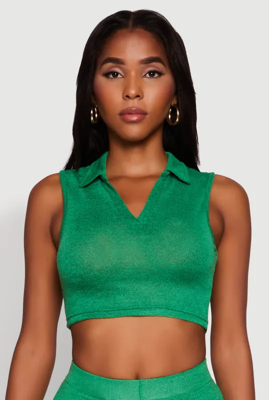 Daisy Sleeveless Collared Crop Top sold by Rainbow