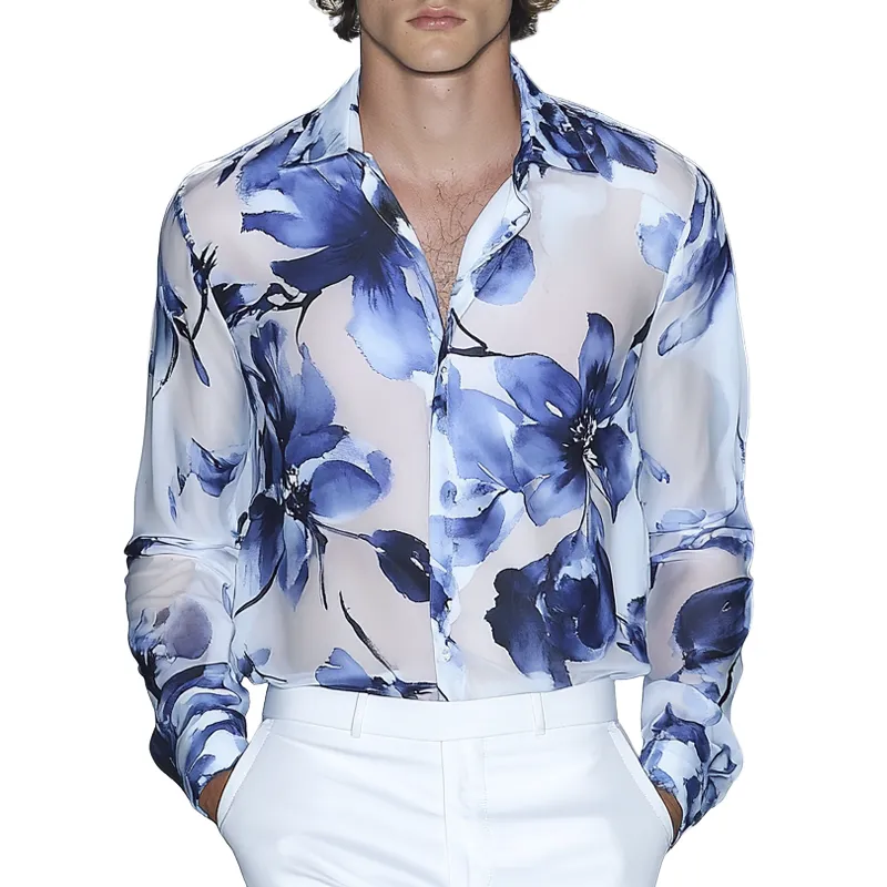 Men's Hawaiian Resort Print Long Sleeve Lapel Shirt MTA0617F7X sold by Manly