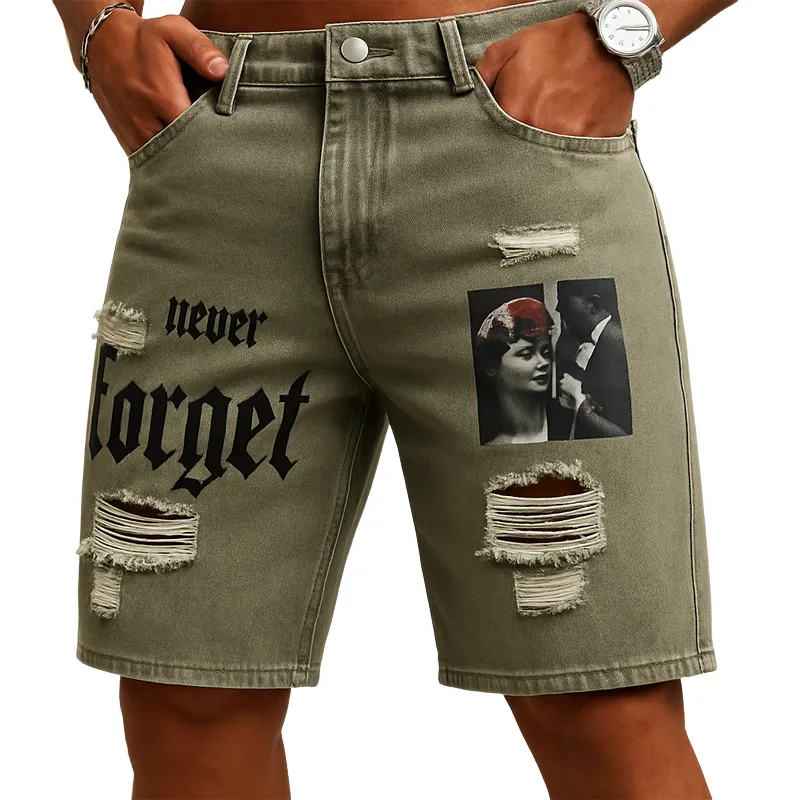 Men's Summer Fashion Printed Ripped Denim Shorts MTA0542F5U sold by Manly