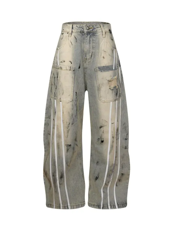 Street Stripe Dirty Dye Barrel Jeans sold by Thesupermade