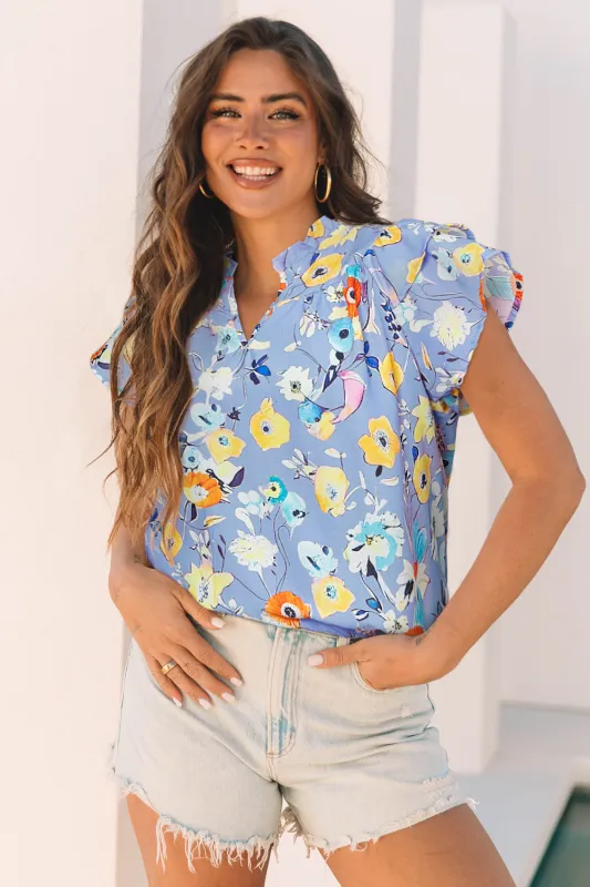 Flutter Sleeve V-Neck Floral Top sold by Beagle Boutique