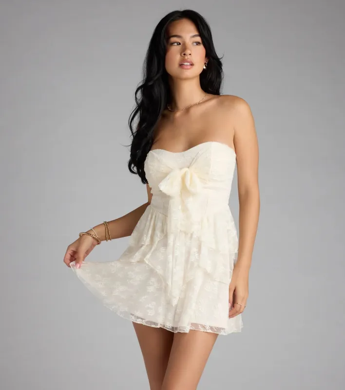 Love Stories Tie Front Ruffle Lace Skater Dress sold by Windsor