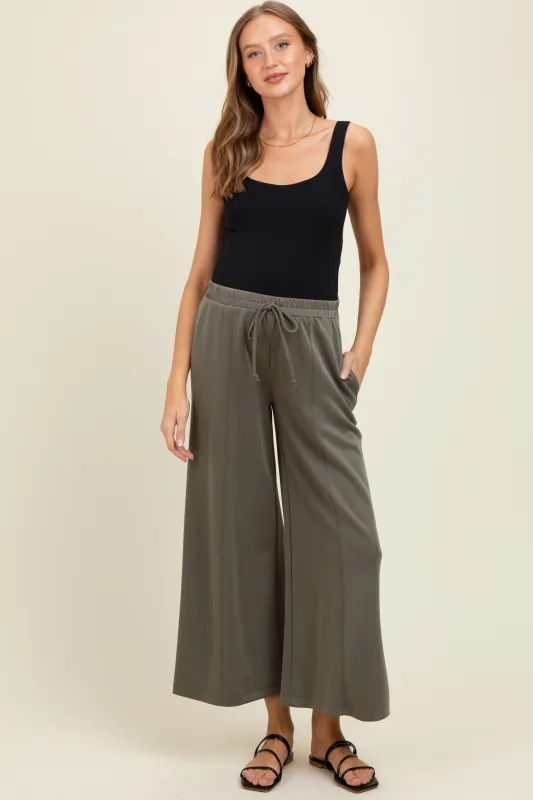 Olive Drawstring Wide Leg Maternity Pants sold by Pinkblush