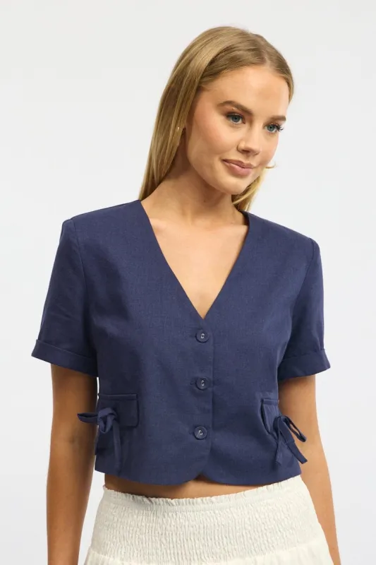 Blue Tailored Button Up Top sold by Ally Fashion