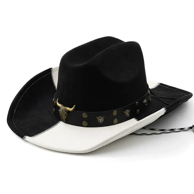 Contrast Black & White Bull Rivets Band Faux Suede Cowboy Hat sold by FloralTrip