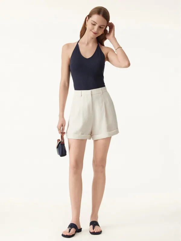 Wrinkle-resistant High Rise Cuffed Linen Shorts sold by ogl move