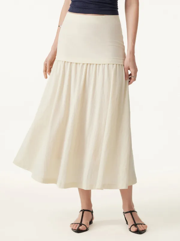 Wrinkle-free Cotton-linen Mid Rise Midi Skirt sold by ogl move